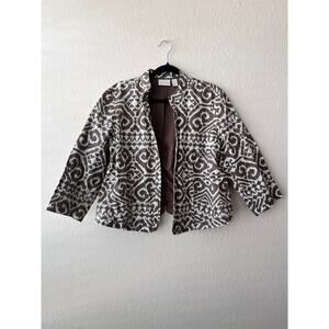 Chicos Womens Open Front 3/4 Sleeve Brown Blazer Size 2/ L‎